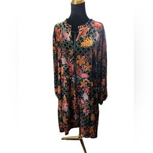 Johnny Was Silk Blend Jasmoon Flore Velvet Field Tiered Dress Tassels Sz XL Boho